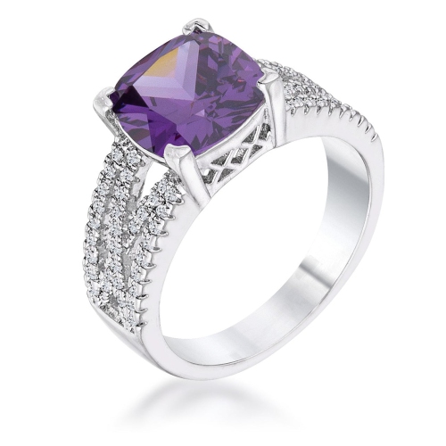 JGI  3Ct Elegant Silvertone Criss-Cross Amethyst Cz Engagement Ring In Purple