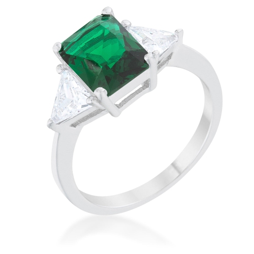 JGI  Classic Emerald Rhodium Engagement Ring In Multicolor