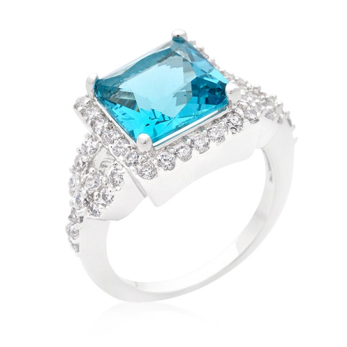 JGI  Halo Style Princess Cut Aqua Cocktail Ring In Blue