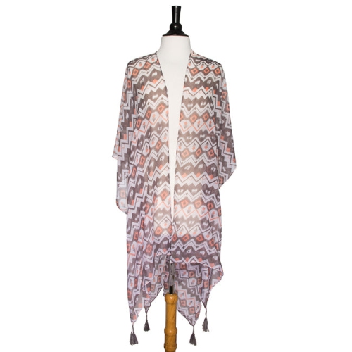 Gena Geometric Print Shawl Cover Up With Tassels