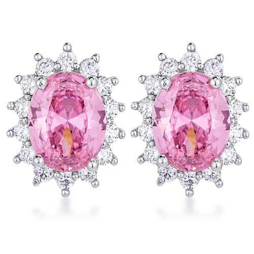 JGI  Rhodium Plated Petite Royal Oval Earrings In Pink