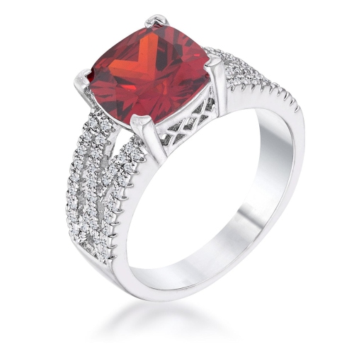 JGI  3Ct Elegant Rhodium Plated Criss-Cross Garnet Cz Engagement Ring In Multicolor