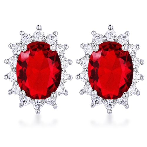 JGI  Rhodium Plated Ruby Petite Royal Oval Earrings In Red