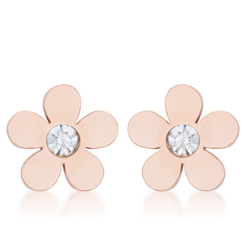 JGI  Daisy 0.3Ct Cz Rose Stainless Steel Flower Stud Earrings In Gold