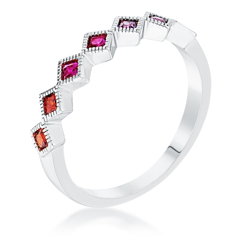JGI  Rhodium Plated Multi-Color Septem Princess Cut Half Eternity Band In Multicolor