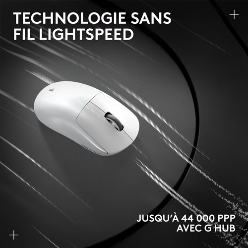 Souris de jeu sans fil à capteur HERO 2 calibre professionnel 60 g de 44 000 ppp taux d'interrogation 8 kHz G PRO X Superlight 2 de Logitech - Blanc