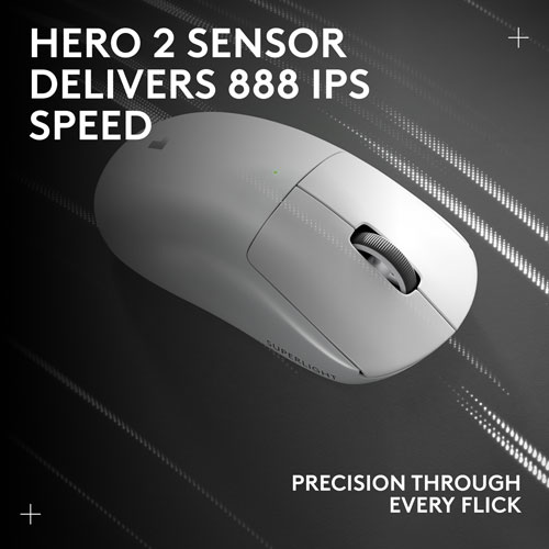 Souris de jeu sans fil à capteur HERO 2 calibre professionnel 60 g de 44 000 ppp taux d'interrogation 8 kHz G PRO X Superlight 2 de Logitech - Blanc