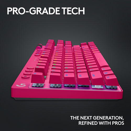 Clavier de jeu mécanique rétroéclairé Bluetooth à touches tactiles sans pavé numérique G PRO X LIGHTSPEED de Logitech - Magenta - Anglais -