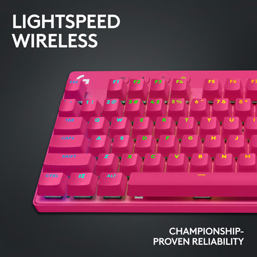 Clavier de jeu mécanique rétroéclairé Bluetooth à touches tactiles sans pavé numérique G PRO X LIGHTSPEED de Logitech - Magenta - Anglais -