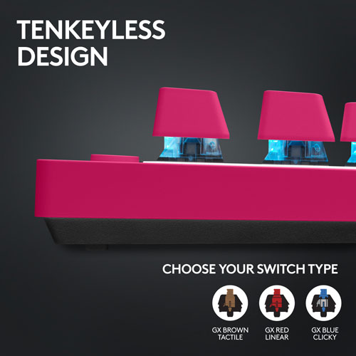 Clavier de jeu mécanique rétroéclairé Bluetooth à touches tactiles sans pavé numérique G PRO X LIGHTSPEED de Logitech - Magenta - Anglais -