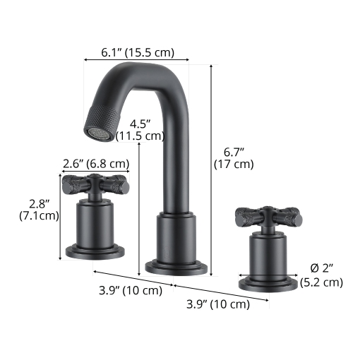 Ancona Uomo Widespread Cross Handle 3-Hole Bathroom Faucet in Matte Black