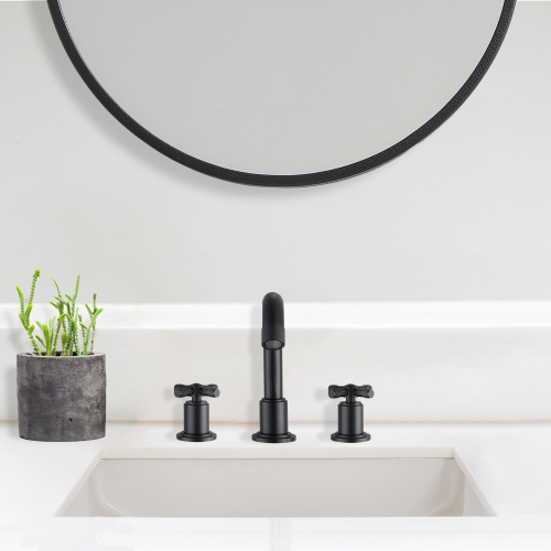 Ancona Uomo Widespread Cross Handle 3-Hole Bathroom Faucet in Matte Black
