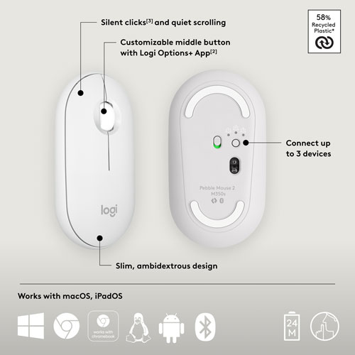 Logitech Pebble 2 M350s 4000 DPI Bluetooth Optical Mouse - Tonal White