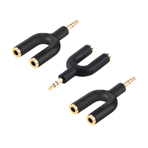 Headphone Splitter, 3.5mm Aux Stereo Y Jack Splitter U Shape Male to 2 Female, Compatible with Headphone, Smartphone, Suitable for iPod, Tablets, MP3