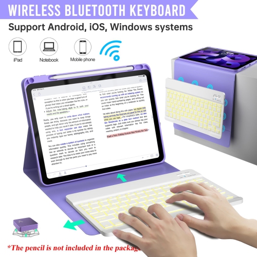iPad 10.9/11 Keyboard Case Air 5th 4th Generation,Pro 11 1st/2nd/3rd/4th,360° Rotatable Magnetic Case with Pencil Holder,7 Color Backlit Wireless