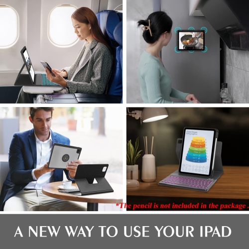 iPad Air 5th 4th Generation Keyboard Case 10.9 inch,Pro 11 1st/2nd/3rd/4th,360° Rotatable Magnetic Case with Pencil Holder,7 Color Backlit Wireless