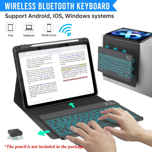 iPad Air 5th 4th Generation Keyboard Case 10.9 inch,Pro 11 1st/2nd/3rd/4th,360° Rotatable Magnetic Case with Pencil Holder,7 Color Backlit Wireless