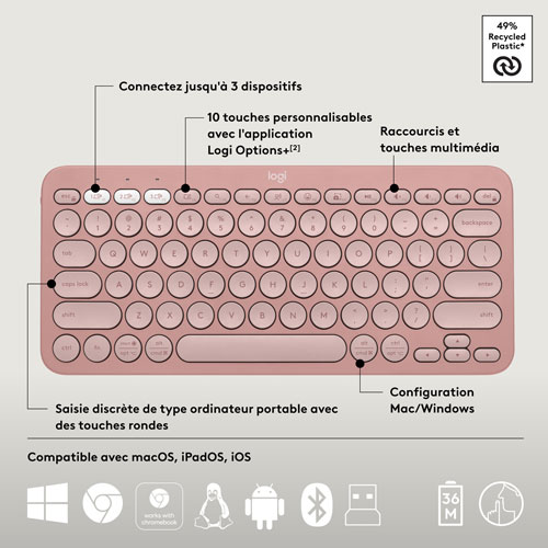 Logitech Pebble 2 Bluetooth Optical Ergonomic Keyboard & Mouse Combo - Pink