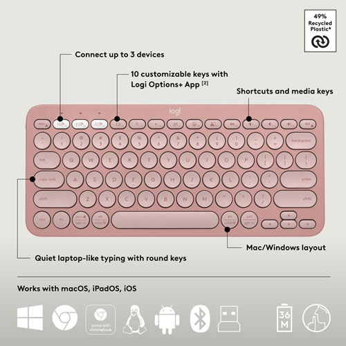 Logitech Pebble 2 Bluetooth Optical Ergonomic Keyboard & Mouse Combo - Pink