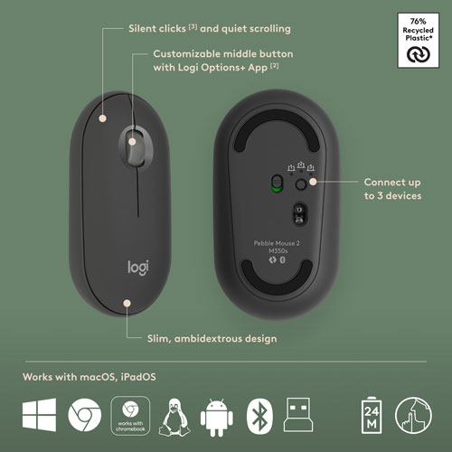 Logitech Pebble 2 Bluetooth Optical Ergonomic Keyboard & Mouse Combo - Black