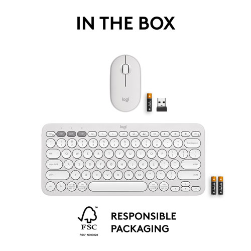 Ensemble avec souris optique et clavier ergonomique Bluetooth Pebble 2 de Logitech - Blanc - Anglais