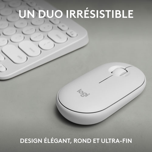 Ensemble avec souris optique et clavier ergonomique Bluetooth Pebble 2 de Logitech - Blanc - Anglais