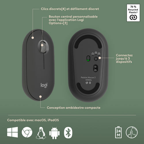 Logitech Pebble 2 Bluetooth Optical Ergonomic Keyboard & Mouse Combo for Mac - Black