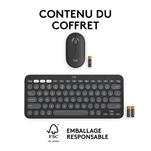 Logitech Pebble 2 Bluetooth Optical Ergonomic Keyboard & Mouse Combo for Mac - Black