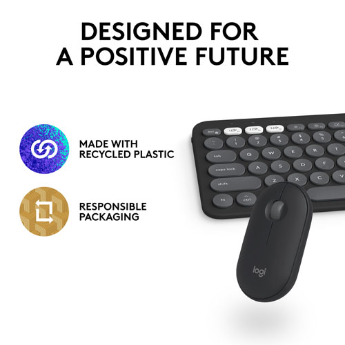 Logitech Pebble 2 Bluetooth Optical Ergonomic Keyboard & Mouse Combo for Mac - Black