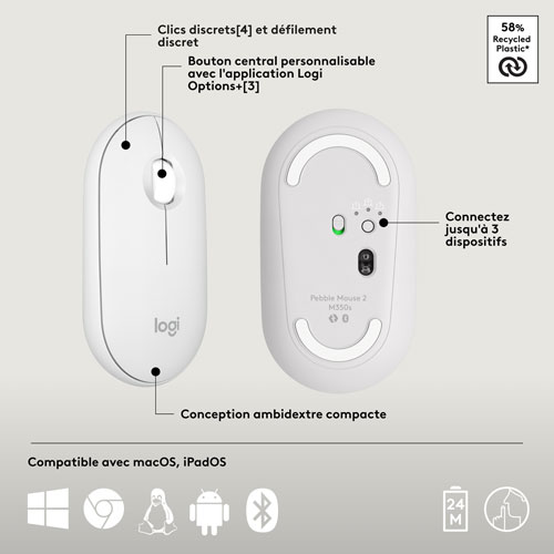 Logitech Pebble 2 Bluetooth Optical Ergonomic Keyboard & Mouse Combo for Mac - White