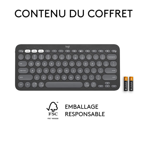 Clavier sans fil mince K380s sans pavé numérique de Logitech avec raccourcis personnalisables - Graphite tonal