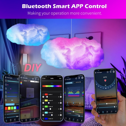 RGB Rainbow LED Cloud Light for Bedroom, Music Sync Floating Glow Cloud Lamp with RF Remote and App Control, Cloud LED Lights Decor for Kid Room,