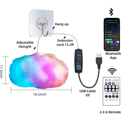 RGB Rainbow LED Cloud Light for Bedroom, Music Sync Floating Glow Cloud Lamp with RF Remote and App Control, Cloud LED Lights Decor for Kid Room,