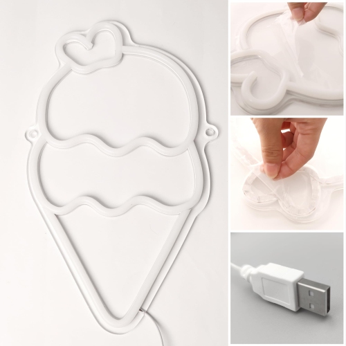 Ice Cream Neon Sign, Light up Acrylic LED Lamp with USB Powered, Pink Bule Yellow Cone Lights, Wall Decor for Girl Kids Home Bedroom Shop Party