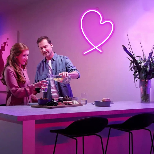 Pink Heart Tail Neon Sign, LED Light with USB Powered Operated, Table & Wall & Home Decor Lamp, Creative Gifts for Girl Women Kid Birthday Wedding