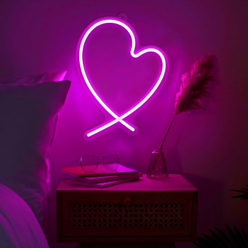 Pink Heart Tail Neon Sign, LED Light with USB Powered Operated, Table & Wall & Home Decor Lamp, Creative Gifts for Girl Women Kid Birthday Wedding