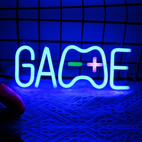 Cool Game Shaped Neon Signs, Light up LED Blue Neon Lights with Stand - Best Gaming Wall Room Party Decor Accessories -Birthday Gift for Teen Boys