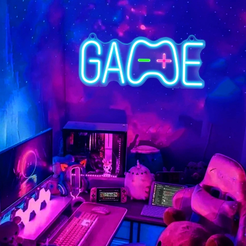Cool Game Shaped Neon Signs, Light up LED Blue Neon Lights with Stand - Best Gaming Wall Room Party Decor Accessories -Birthday Gift for Teen Boys