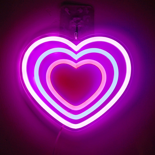 HLD Heart Acrylic Neon Sign, Blue Pink Led Art Lamp With USB Powered, Love Shaped Colorful Neon Light for Girl's Room, Party, Lover, Valentine's Day, Wedding, Anniversary Wall