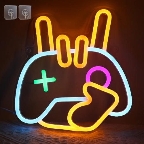 HLD Light Up Game Rock Hand Shaped Neon Signs, Acrylic Neon Lights With USB Powered, Led Wall Decor for Teen Boys Gaming Room Birthday Party Gifts