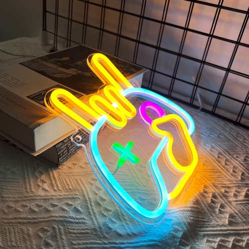 Light up Game Rock Hand Shaped Neon Signs, Acrylic Neon Lights with USB Powered, LED Wall Decor for Teen Boys Gaming Room Birthday Party Gifts