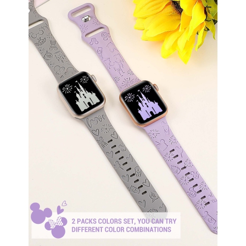 2 Packs Cartoon Engraved Bands Compatible with Apple Watch Bands 41mm 40mm 38mm Women, Cute Anime Designer Soft Silicone Strap for iWatch Series