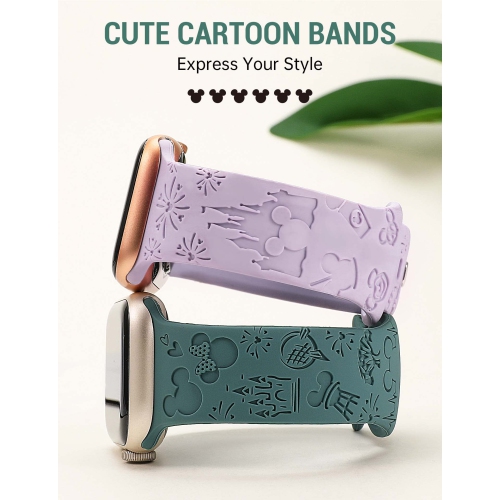 2 Packs Cartoon Engraved Bands Compatible with Apple Watch Bands 41mm 40mm 38mm Women, Cute Anime Designer Soft Silicone Strap for iWatch Series