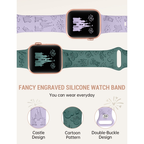 2 Packs Cartoon Engraved Bands Compatible with Apple Watch Bands 41mm 40mm 38mm Women, Cute Anime Designer Soft Silicone Strap for iWatch Series