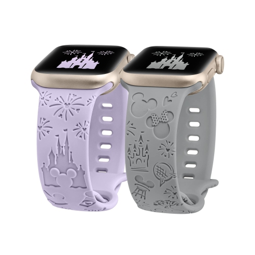 2 Packs Cartoon Engraved Bands Compatible with Apple Watch Bands 49mm 45mm 44mm 42mm Women, Cute Designer Soft Silicone Strap for iWatch Series