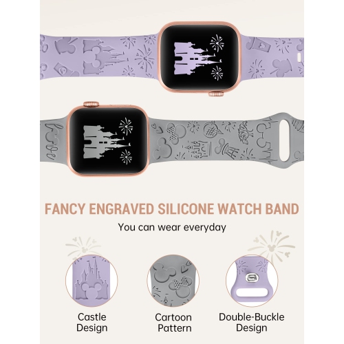 2 Packs Cartoon Engraved Bands Compatible with Apple Watch Bands 49mm 45mm 44mm 42mm Women, Cute Designer Soft Silicone Strap for iWatch Series