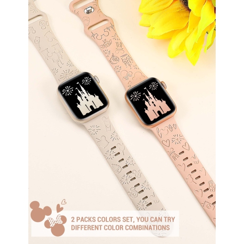 2 Packs Cartoon Engraved Bands Compatible with Apple Watch Bands 49mm 45mm 44mm 42mm Women, Cute Designer Soft Silicone Strap for iWatch Series