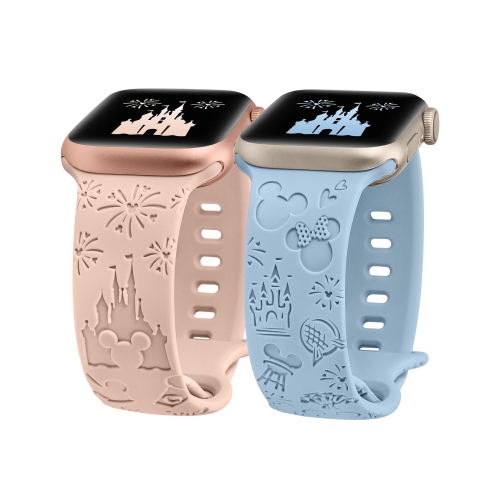 HLD  2 Packs Cartoon Engraved Bands Compatible \w Apple Watch Bands 49MM 45MM 44MM 42MM Women, Cute Designer Soft Silicone Strap for Iwatch Series