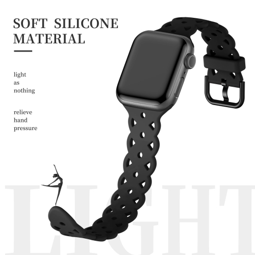 Lace Silicone Bands Compatible with Apple Watch Band 42mm 44mm 45mm 49mm for Women Men, Hollow-Out Design Wristbands Soft Sport Straps for iWatch