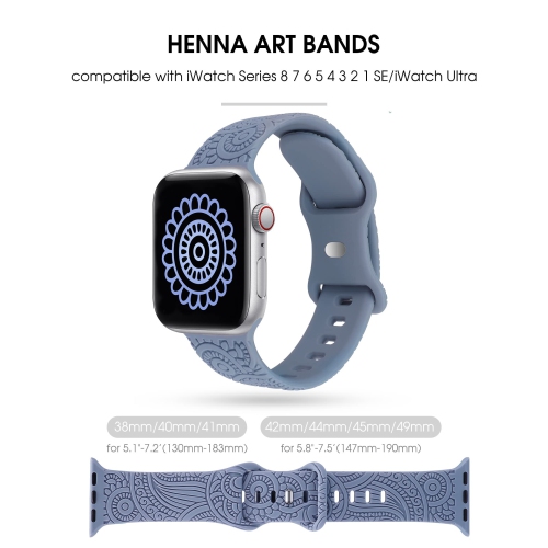3-Pack Compatible with Apple Watch Band 42mm 44mm 45mm Women Men Soft Silicone Laser Engraved Flower Pattern Bracelet Sport Strap for iWatch Series 8